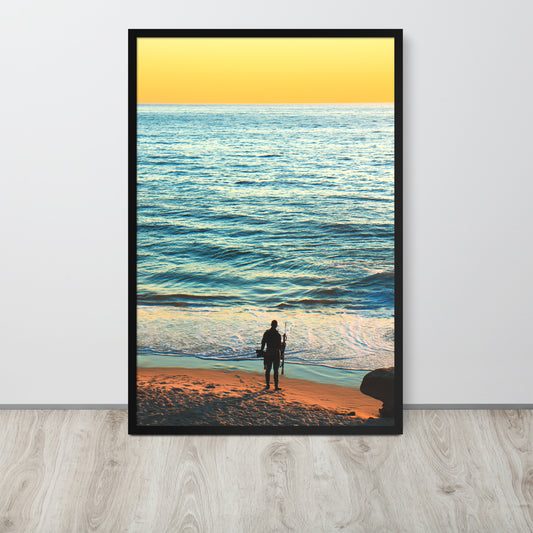 Spear Fishing Framed photo paper poster